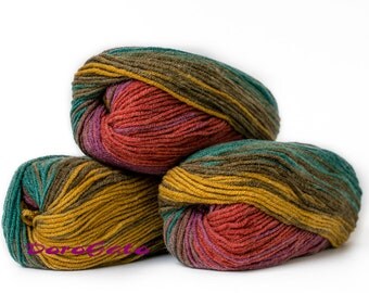 Striping Yarn, DK yarn, Alize Lanagold Batik, Wool yarn, green, yellow, brown, form shaping, Alize yarns, variegated yarn, Color: 3368