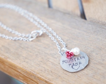 West Virginia Mountain Mama Charm Necklace - Stamped Coin Jewelry