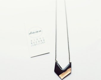 chevron necklace geometric necklace modern necklace simple necklace vinyl record necklace contemporary jewelry edgy minimalist jewelry
