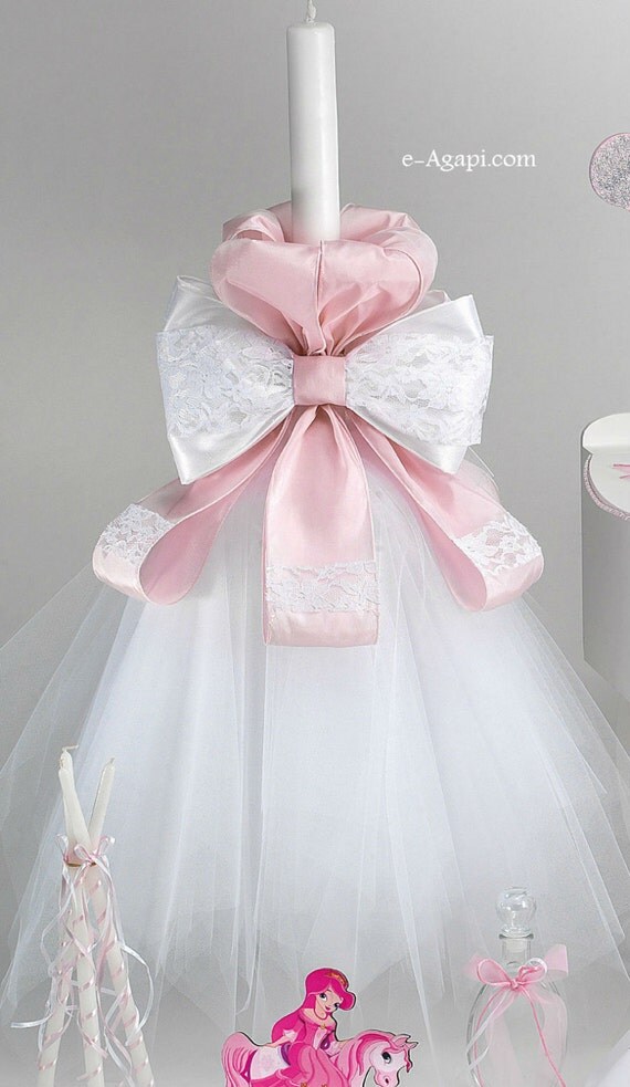 Lace lambada Greek baptism candles Orthodox christening