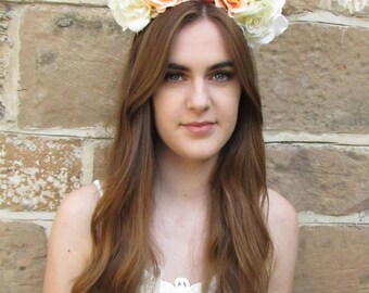 Orange Ivory Gold Oversized Flower Hair Crown Lana Del Rey Headband Large W71