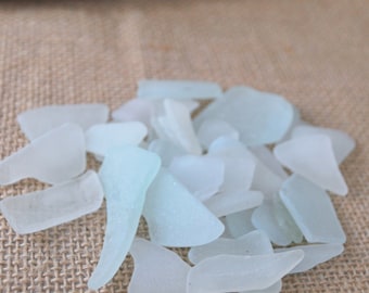 White and light blue sea glasses. Natural sea glass from Mediterranean Sea. Genuine sea glass - 43pcs. Ref.:2.4
