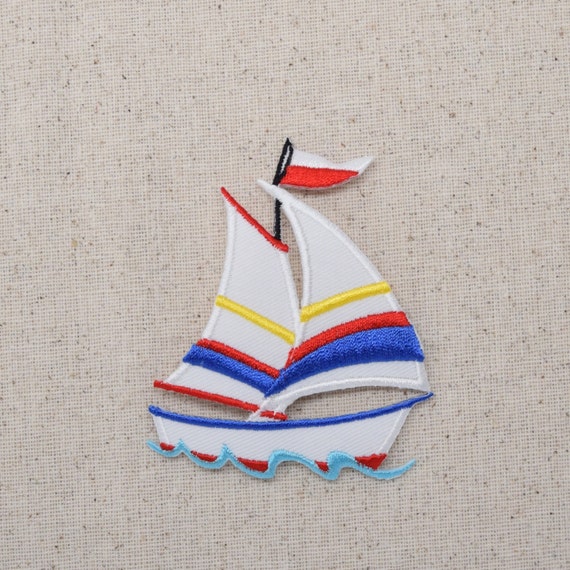 Sailboat Blue White Yellow and Red Iron on Applique