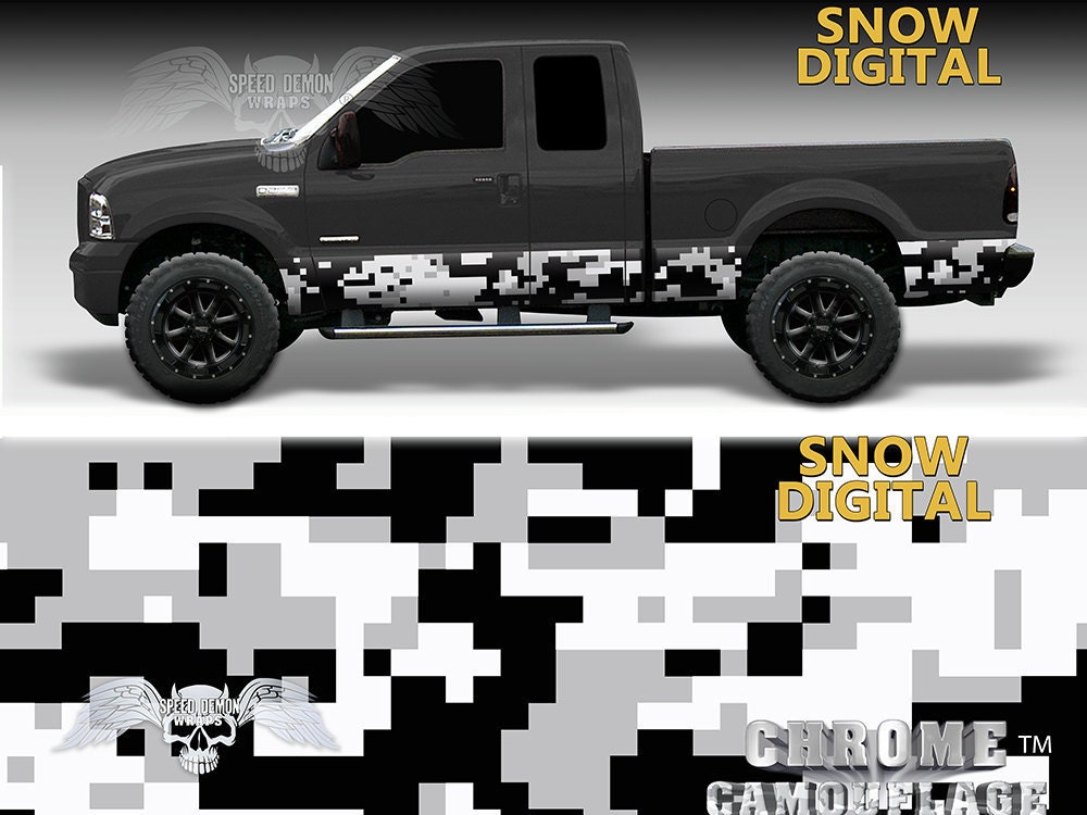 Camo Snow Digital Rocker Panel Graphics Decal Wrap
