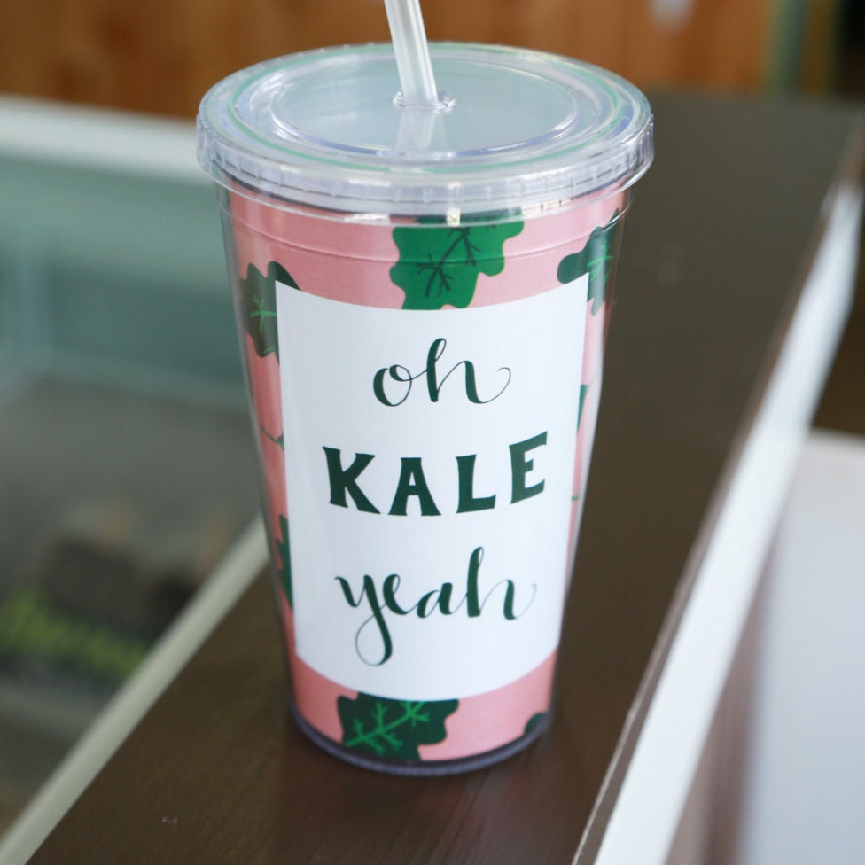 Oh Kale Yeah Pink Pattern Juicing Juice Smoothie Veggies Print