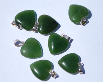 One Piece, Nephrite Jade Heart Pendant, Sterling Silver Bail, 15 x 15 mm, J0477