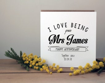 Personalised Anniversary Card | Typographic anniversary card | Mr or Mrs card | Anniversary gift for husband or wife