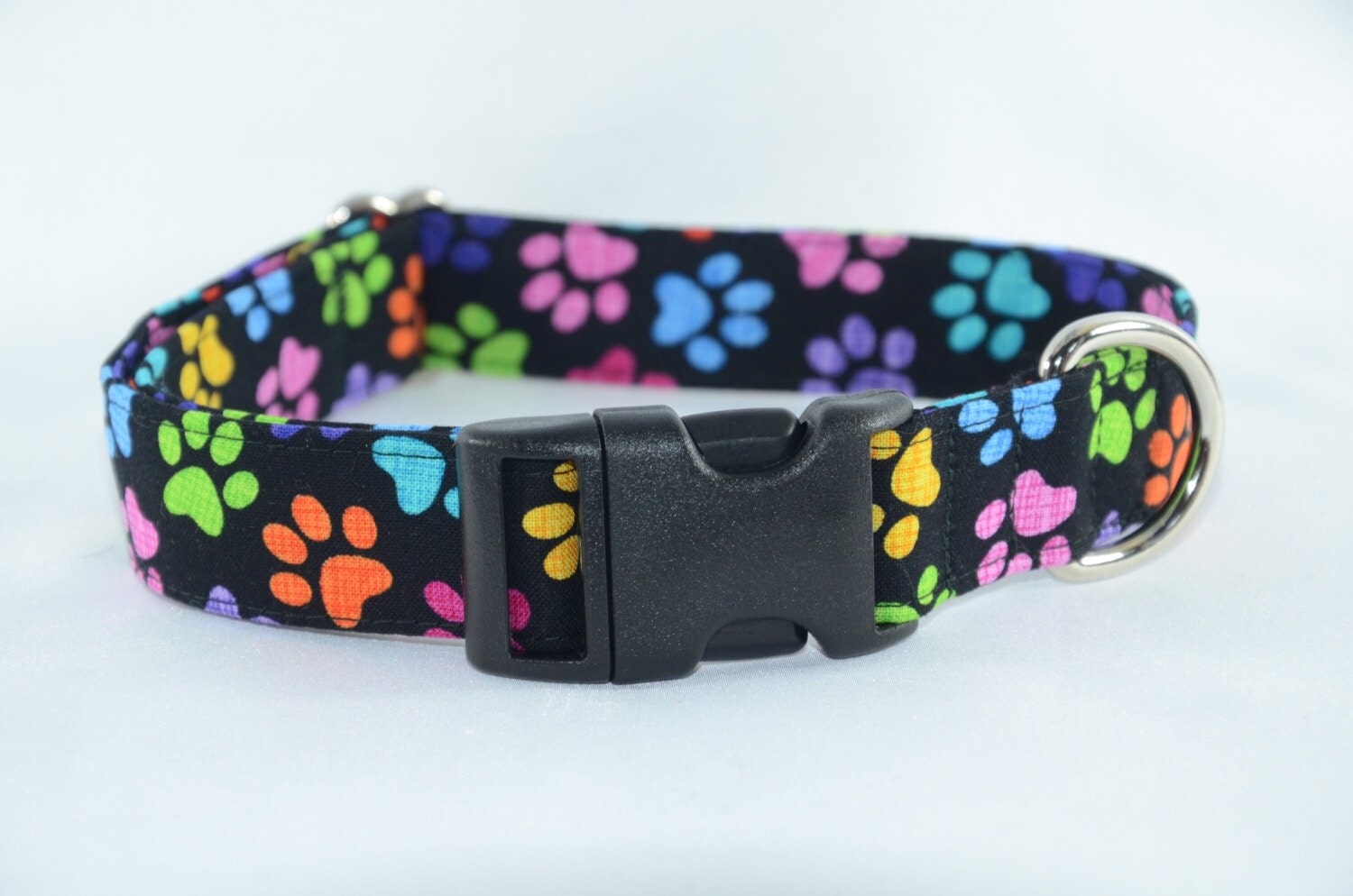 Multi Color Paw Prints Pawprints Dog Collar Martingale or