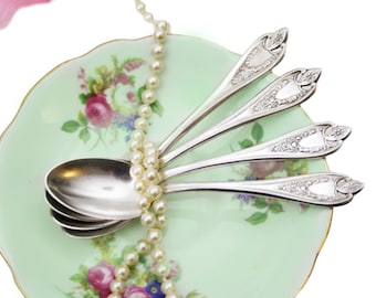 Set of 4 1847 Rogers Old Colony Teaspoon Set, Triple Silver Plated, Shabby Chic Spoons, Vintage Tea Party, Housewarming Gift for Her