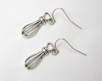 HAND WHISK Earrings, 925 Silver Dangles, Old Fashion - Kitchen - Cooking Utensil, 3D Kitchen Jewelry, Gift Under 10, 3 Petunia Place