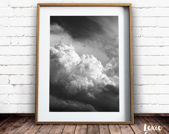 Cloud Print, Cloud Photo, Sky Print, Raincloud, Black and White Print, Scenery, Printable Art, Moody Landscape, Landscape Photo, Dramatic,