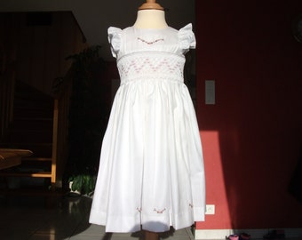 girl dress, white cotton dress, hand embroidered, 4 year old girl dress, 6year old girl dress, 8 year old girl dress, 10 year old girl dress