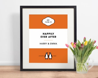 Personalised Penguin Book Cover Print | Personalised Wedding Valentine Anniversary Print Gifts | INSTANT DOWNLOAD 8x10 Printable Digital Art