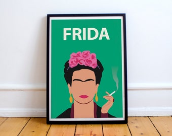 Frida Kahlo Poster Print // Wall Art, Dorm Art, Frida Portrait, Retro, Colourful, Mexico, Best Selling, Minimalist, Feminist, Dorm Decor