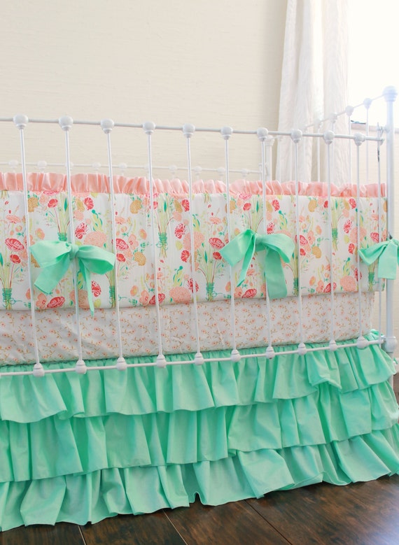 Mint and Peach Crib bedding Mint Reminisce Baby by ...