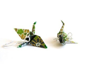 Origami Crane Earrings Olive and Grey
