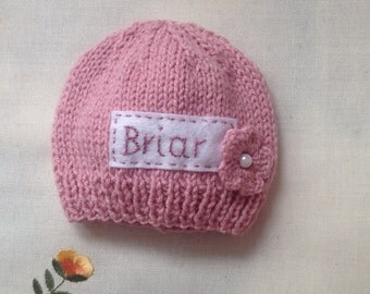Newborn photo prop, pink newborn hat, personalized newborn hat, newborn girl, monogram baby hat, baby props, name beanie, newborn props