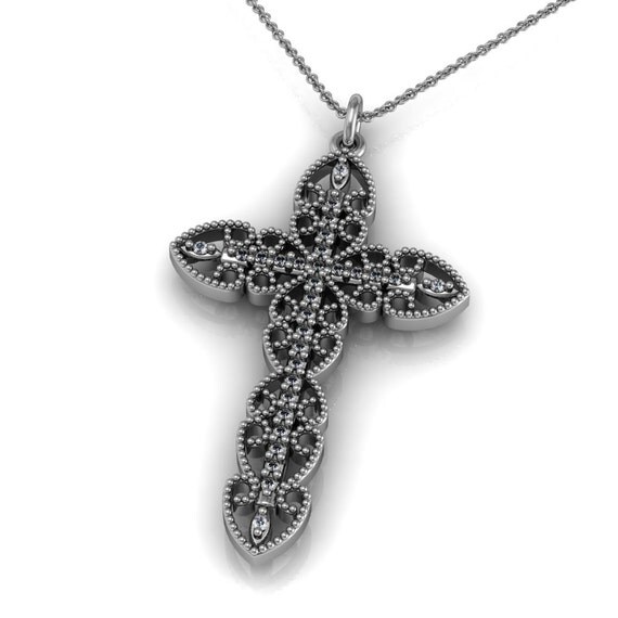 Unique Diamond 14k Gold Cross Pendant by PeterKDesignsJewelry