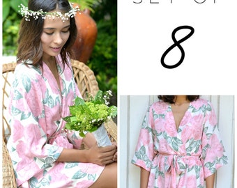 SET OF 8 - 25% Disc - Kimono Robe - Bridesmaid Robe - Mary Rose PINK