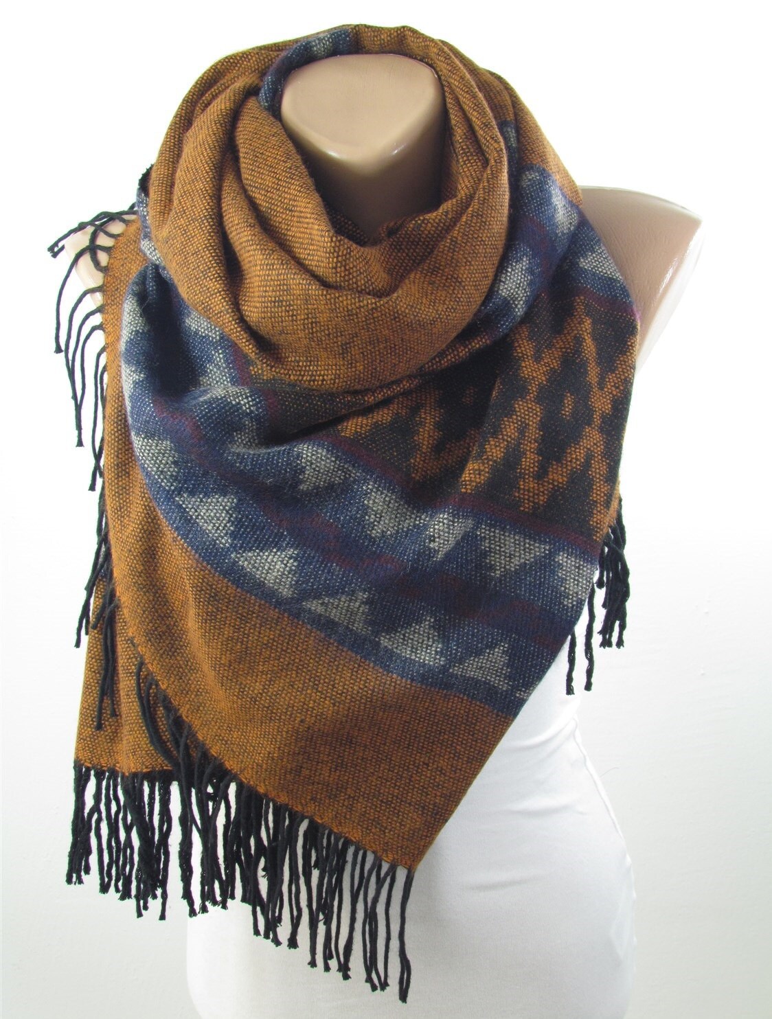 Blanket Scarf Oversize Tribal Scarf Winter Brown Scarf Shawl