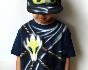 Black NINJA Costume |Ninjago COLE T-shirt and Snapback Hat Cap |Ninjago birthday party gift for boys and girls |Kids Halloween |Carnival