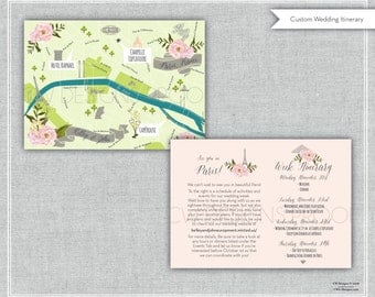 As Seen on Style Me Pretty - Custom Wedding Map Floral, Paris, France