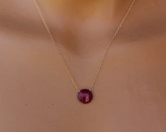 Genuine Ruby Necklace, Floating Ruby Dainty Necklace, July Birthstone, Round Ruby Pendant Necklace, Ruby Gemstone Necklace, Delicate