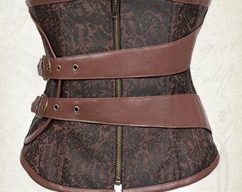 steampunk underbust corset under bust steampunk corset brown corset