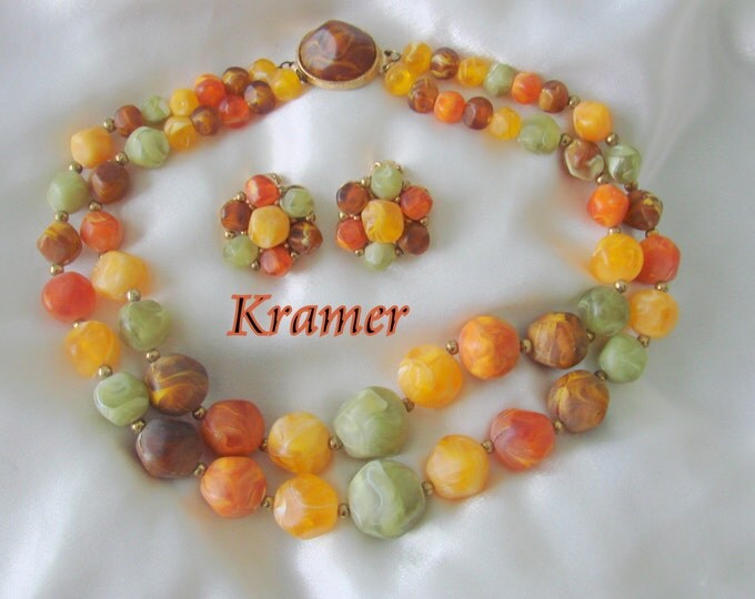 Chunky Kramer Demi Parure / Bead Necklace / Clip Earrings / Luscious Colors / Jewelry / Jewellery