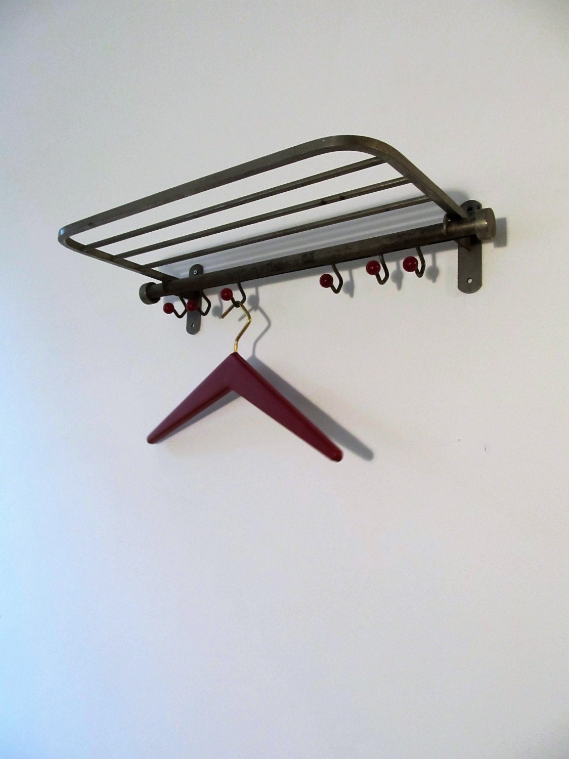 Vintage Soviet Metal Wall Coat Rack with Shelf Train Coat Rack