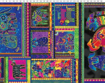 Laurel Burch Dogs and Doggies Panel Clothworks Quilters Cotton Fabric
