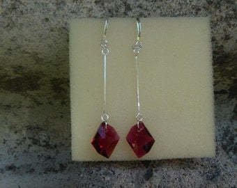 Sparkling Silver earrings with Ruby Red Crystal!