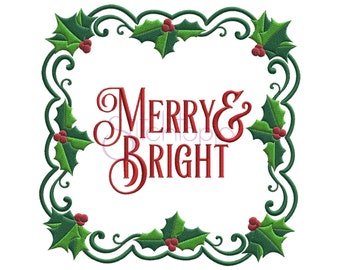Christmas Holly Embroidery Frame 2 - Christmas Embroidery Design - Digital Machine Embroidery Design 7 Sizes 10 Formats - Instant Download