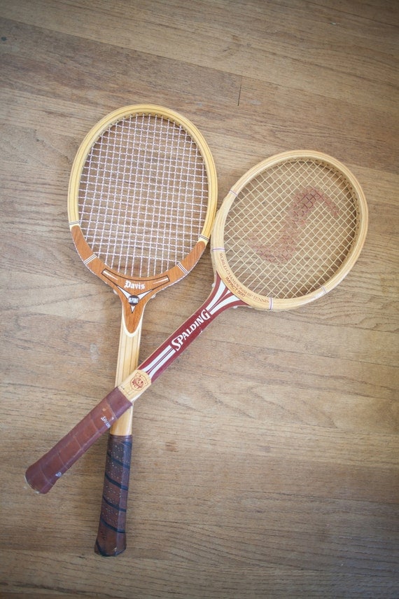 Vintage TENNIS RACKETS 1970s Spalding WOOD Racket wall by Raxhome