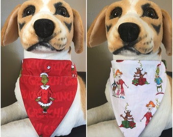 Reversible Slide On Bandana Dr Seuss How The Grinch Stole Christmas Over The Collar 2 in 1 Cats Dogs