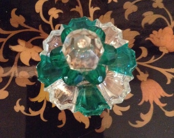 Irice Antique Perfume Bottle Jewel Top Clear Green