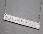 Long Bar necklace / 3 Name Necklace / Three Name Necklace / Personalized Handstamped Mommy Necklace / Gift for Mom / Silver or Gold