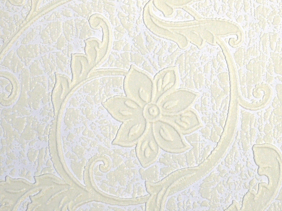 Vintage Embossed Wallpaper Ivory Paintable Vinyl Wallcovering