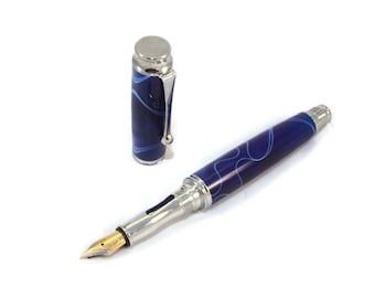 Fountain Pen. Handmade blue acrylic pen. Ideal gift for Birthday, Retirement, Graduation or School, College & University Students etc.