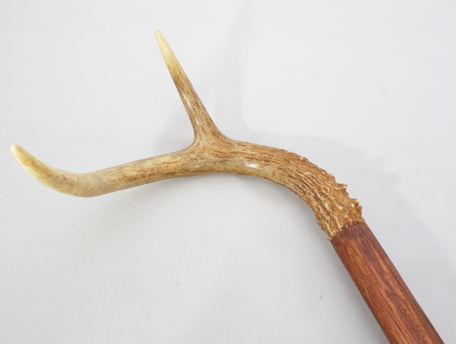 Vintage Antler Handle Walking Cane 41 3/4 Vintage Wood