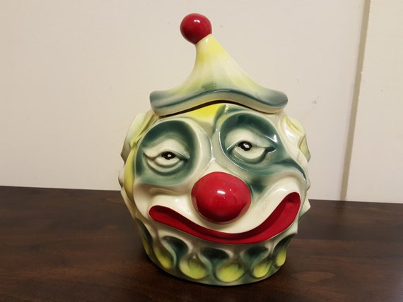 Vintage McCoy Sad Clown Face Cookie Jar 255 by PlethoraOfJunk