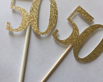 Gold Glitter 50th Birthday Cupcake Toppers // Gold Glitter Cupcake Toppers