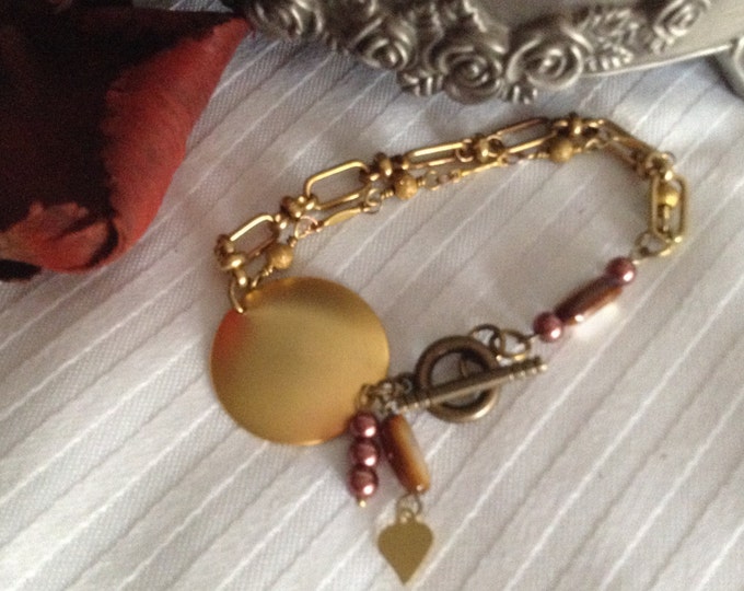Golden Disc Cranberry Bracelet..double chain bracelet
