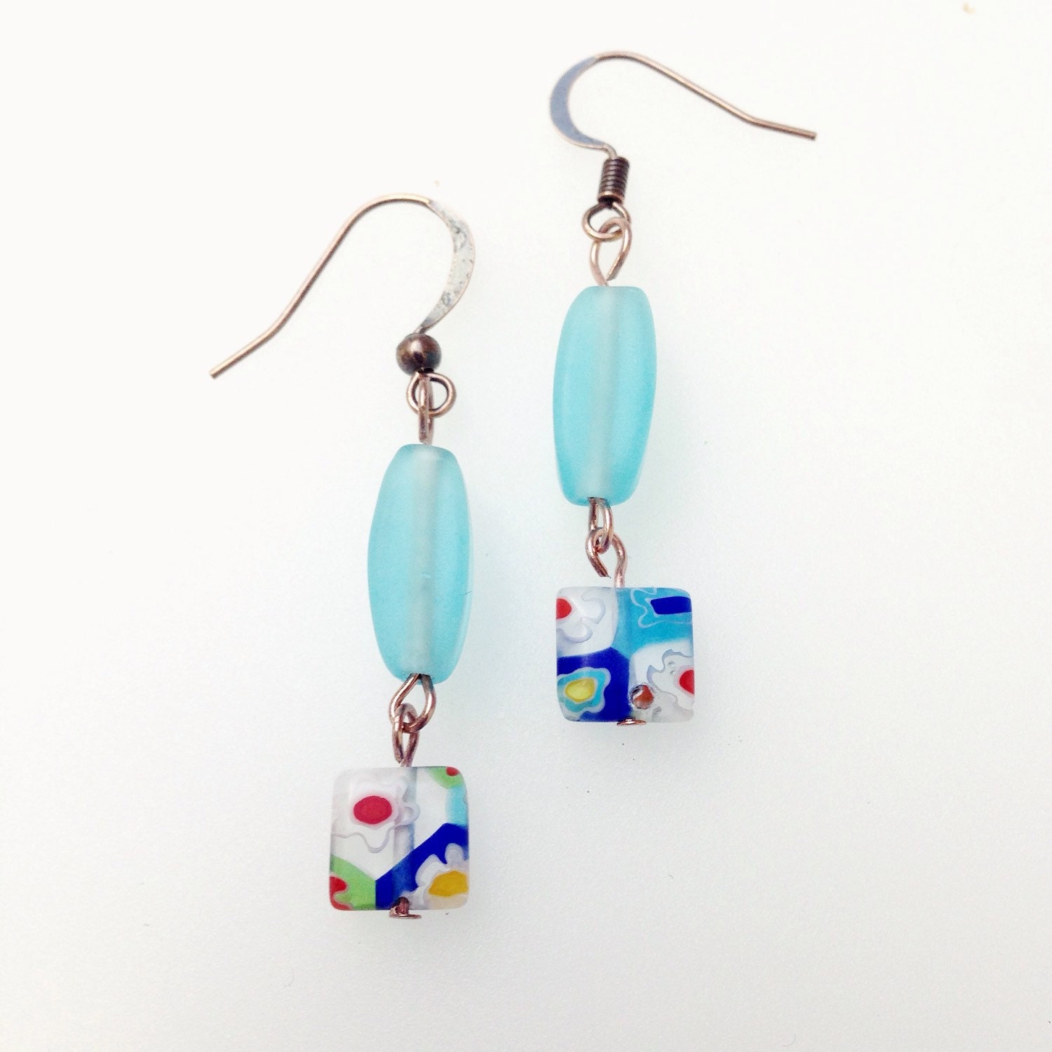 Multicolored Millefiori glass bead earrings by SeashellsandAcorns