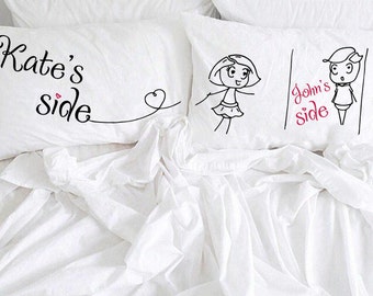 Personalized couple pillowcases His Her Couple pillowcases My side your side boy and girl cotton anniversary gift idea for him her couple