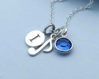 Silver Music Note Necklace, Musical Necklace, Personalized Music Jewelry, Sterling Silver, Music Lover, Musician Gift, Birthstone Jewelry