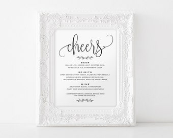 Drinks Sign, Bar Sign, Bar Menu Sign, Drinks Menu Sign, Drinks Printable, Wedding Bar Menu, Wedding Sign, PDF Instant Download #BPB202_58