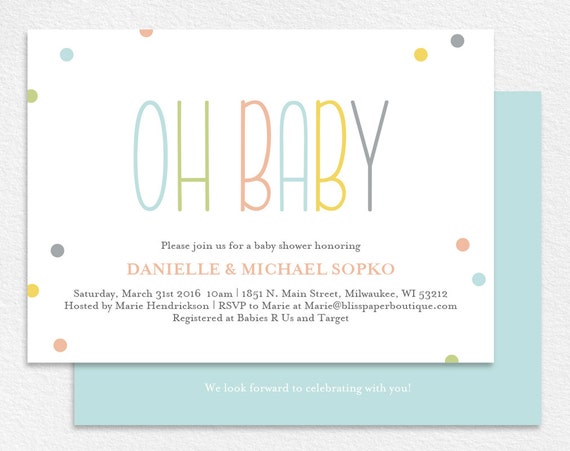 Baby Shower Invitation Gender Neutral Oh Baby Shower Baby Shower Invitation Gender Neutral Oh Baby Shower