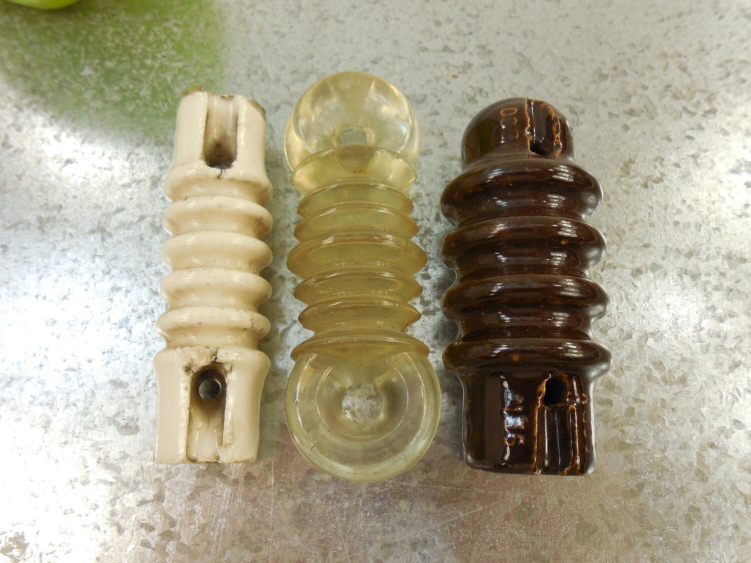 3 Vtg Glass Ceramic Dog Bone Antenna Insulators HAM Radio