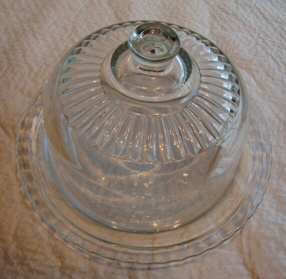 Vintage Glass Cheese Ball Plate with Lid